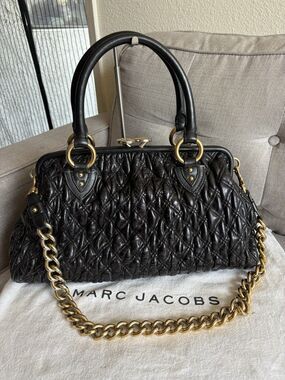Marc Jacobs The Stam Black Calfskin Quilted Handbag Shoulder Bag *Read